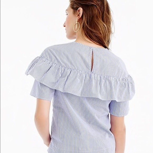 J.Crew Sz 0 Short-sleeved Striped Blouse w/ Ruffle - Picture 2 of 5